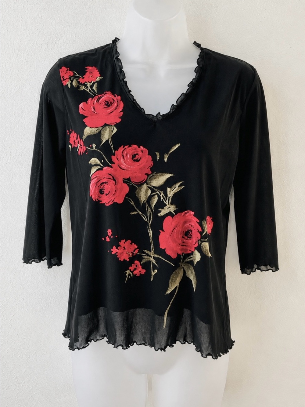 Emma James Blouse Large Vintage 90s Floral Mesh
